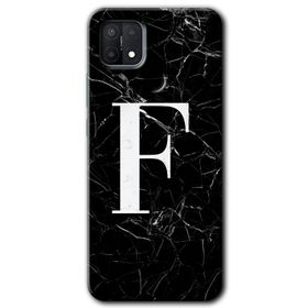 Oppo A15S Siyah Mermer Desenli F Harfi Baskılı Uyumlu Silikon Kılıf