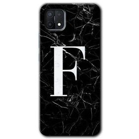 Oppo A15S Siyah Mermer Desenli F Harfi Baskılı Uyumlu Silikon Kılıf