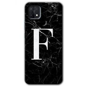 Oppo A15S Siyah Mermer Desenli F Harfi Baskılı Uyumlu Silikon Kılıf