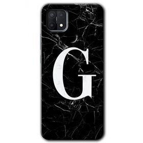 Oppo A15S Siyah Mermer Desenli G Harfi Baskılı Uyumlu Silikon Kılıf