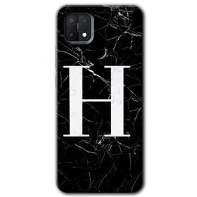Oppo A15S Siyah Mermer Desenli H Harfi Baskılı Uyumlu Silikon Kılıf