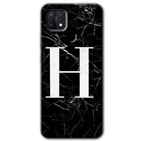 Oppo A15S Siyah Mermer Desenli H Harfi Baskılı Uyumlu Silikon Kılıf