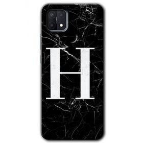 Oppo A15S Siyah Mermer Desenli H Harfi Baskılı Uyumlu Silikon Kılıf