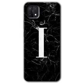 Oppo A15S Siyah Mermer Desenli İ Harfi Baskılı Uyumlu Silikon Kılıf