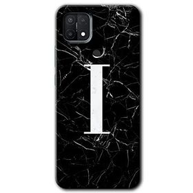 Oppo A15S Siyah Mermer Desenli İ Harfi Baskılı Uyumlu Silikon Kılıf
