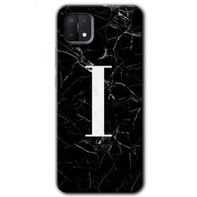 Oppo A15S Siyah Mermer Desenli İ Harfi Baskılı Uyumlu Silikon Kılıf