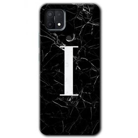 Oppo A15S Siyah Mermer Desenli İ Harfi Baskılı Uyumlu Silikon Kılıf