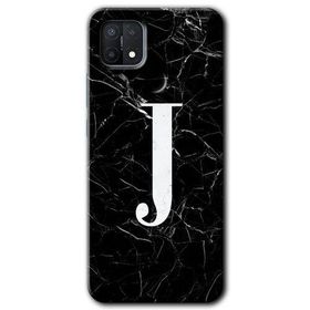 Oppo A15S Siyah Mermer Desenli J Harfi Baskılı Uyumlu Silikon Kılıf
