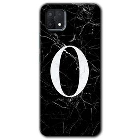 Oppo A15S Siyah Mermer Desenli O Harfi Baskılı Uyumlu Silikon Kılıf