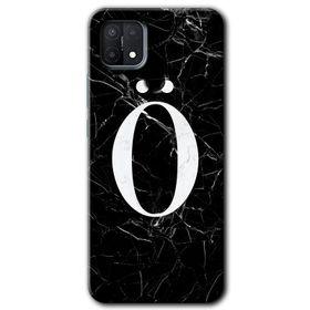 Oppo A15S Siyah Mermer Desenli O Harfi Baskılı Uyumlu Silikon Kılıf