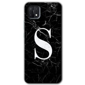 Oppo A15S Siyah Mermer Desenli O Harfi Baskılı Uyumlu Silikon Kılıf