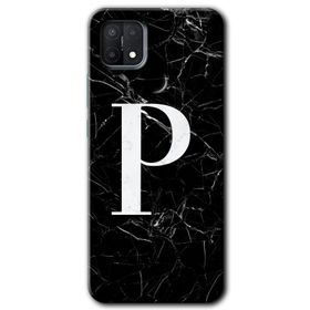 Oppo A15S Siyah Mermer Desenli O Harfi Baskılı Uyumlu Silikon Kılıf