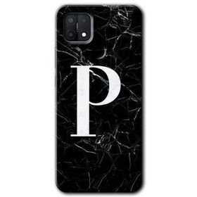 Oppo A15S Siyah Mermer Desenli P Harfi Baskılı Uyumlu Silikon Kılıf