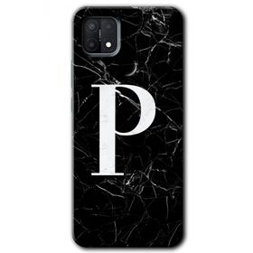 Oppo A15S Siyah Mermer Desenli P Harfi Baskılı Uyumlu Silikon Kılıf