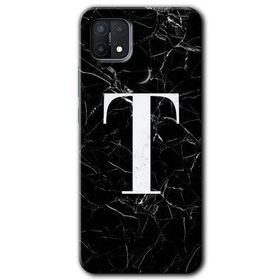 Oppo A15S Siyah Mermer Desenli T Harfi Baskılı Uyumlu Silikon Kılıf