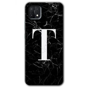 Oppo A15S Siyah Mermer Desenli T Harfi Baskılı Uyumlu Silikon Kılıf