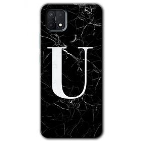 Oppo A15S Siyah Mermer Desenli U Harfi Baskılı Uyumlu Silikon Kılıf