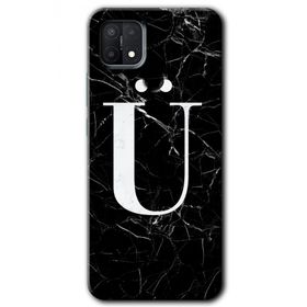 Oppo A15S Siyah Mermer Desenli U Harfi Baskılı Uyumlu Silikon Kılıf
