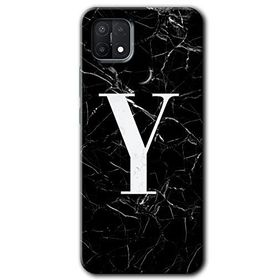 Oppo A15S Siyah Mermer Desenli Y Harfi Baskılı Uyumlu Silikon Kılıf