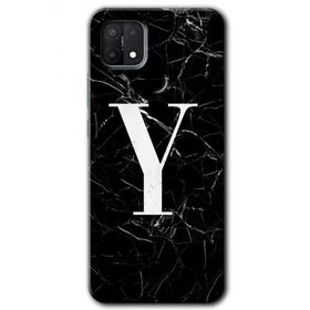 Oppo A15S Siyah Mermer Desenli Y Harfi Baskılı Uyumlu Silikon Kılıf
