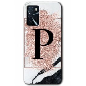 Oppo A16 Kılıf HD Desen Baskılı Arka Kapak - Pembe Mermer Desenli P Harfi Kılıf