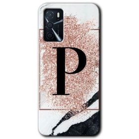 Oppo A16 Kılıf HD Desen Baskılı Arka Kapak - Pembe Mermer Desenli P Harfi Kılıf