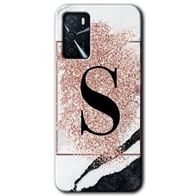 Oppo A16 Kılıf HD Desen Baskılı Arka Kapak - Pembe Mermer Desenli S Harfi Kılıf