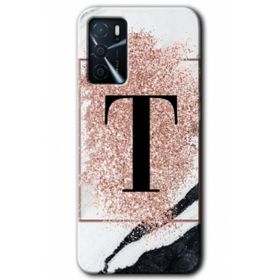 Oppo A16 Kılıf HD Desen Baskılı Arka Kapak - Pembe Mermer Desenli T Harfi Kılıf