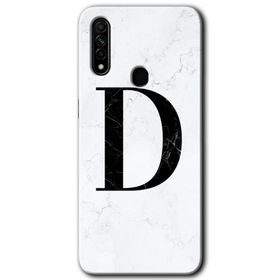 Oppo A31 Beyaz Mermer Desenli D Harfi Baskılı Uyumlu Silikon Kılıf
