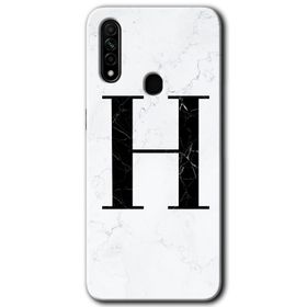 Oppo A31 Beyaz Mermer Desenli H Harfi Baskılı Uyumlu Silikon Kılıf