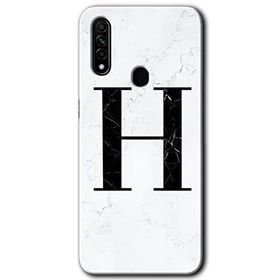 Oppo A31 Beyaz Mermer Desenli H Harfi Baskılı Uyumlu Silikon Kılıf