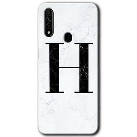 Oppo A31 Beyaz Mermer Desenli H Harfi Baskılı Uyumlu Silikon Kılıf