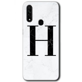Oppo A31 Beyaz Mermer Desenli H Harfi Baskılı Uyumlu Silikon Kılıf