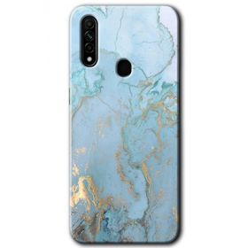 Oppo A31 Mavi Gold Mermer Baskılı Uyumlu Silikon Kılıf