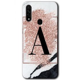 Oppo A31 Pembe Mermer Desenli A Harfi Baskılı Uyumlu Silikon Kılıf