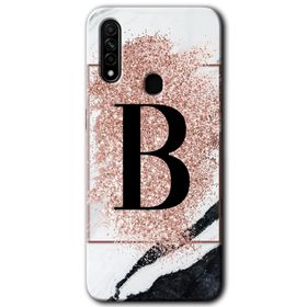 Oppo A31 Pembe Mermer Desenli B Harfi Baskılı Uyumlu Silikon Kılıf
