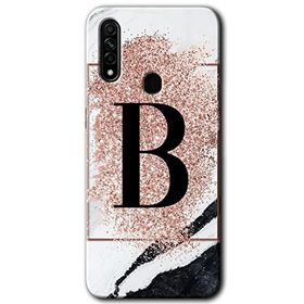 Oppo A31 Pembe Mermer Desenli B Harfi Baskılı Uyumlu Silikon Kılıf