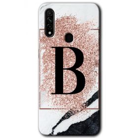 Oppo A31 Pembe Mermer Desenli B Harfi Baskılı Uyumlu Silikon Kılıf