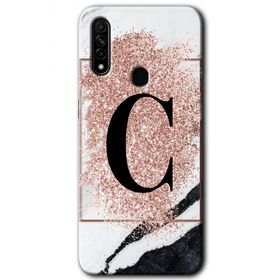 Oppo A31 Pembe Mermer Desenli C Harfi Baskılı Uyumlu Silikon Kılıf