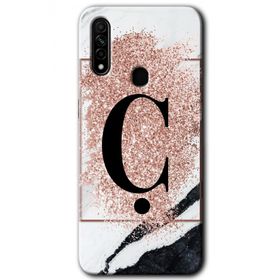 Oppo A31 Pembe Mermer Desenli C Harfi Baskılı Uyumlu Silikon Kılıf
