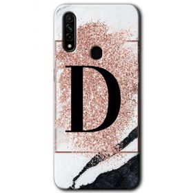 Oppo A31 Pembe Mermer Desenli D Harfi Baskılı Uyumlu Silikon Kılıf