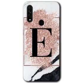 Oppo A31 Pembe Mermer Desenli E Harfi Baskılı Uyumlu Silikon Kılıf