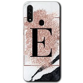 Oppo A31 Pembe Mermer Desenli E Harfi Baskılı Uyumlu Silikon Kılıf