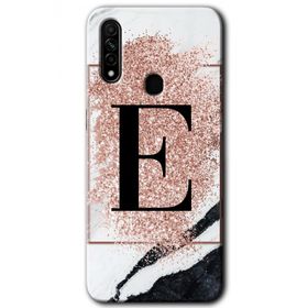 Oppo A31 Pembe Mermer Desenli E Harfi Baskılı Uyumlu Silikon Kılıf