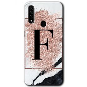 Oppo A31 Pembe Mermer Desenli F Harfi Baskılı Uyumlu Silikon Kılıf
