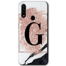 Oppo A31 Pembe Mermer Desenli G Harfi Baskılı Uyumlu Silikon Kılıf