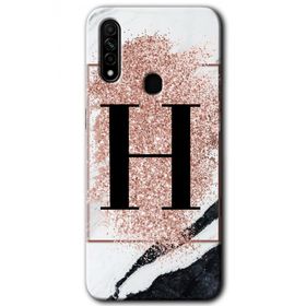 Oppo A31 Pembe Mermer Desenli H Harfi Baskılı Uyumlu Silikon Kılıf