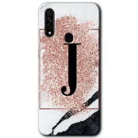 Oppo A31 Pembe Mermer Desenli J Harfi Baskılı Uyumlu Silikon Kılıf