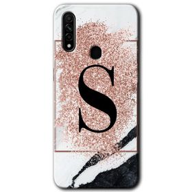 Oppo A31 Pembe Mermer Desenli K Harfi Baskılı Uyumlu Silikon Kılıf