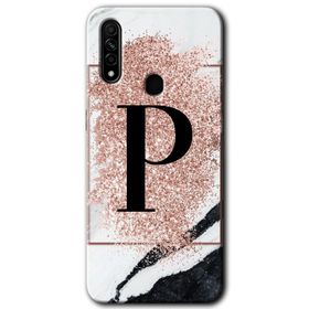 Oppo A31 Pembe Mermer Desenli K Harfi Baskılı Uyumlu Silikon Kılıf
